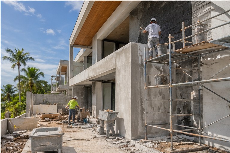 Trabajo de renovación de fachada residencial